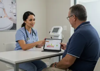 Client understanding their metabolic health assessment results with a doctor at Weight Management Institute's Perth clinic.