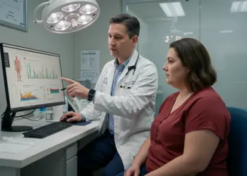 Client reviewing progress with a doctor during medically supervised weight loss at Weight Management Institute Perth