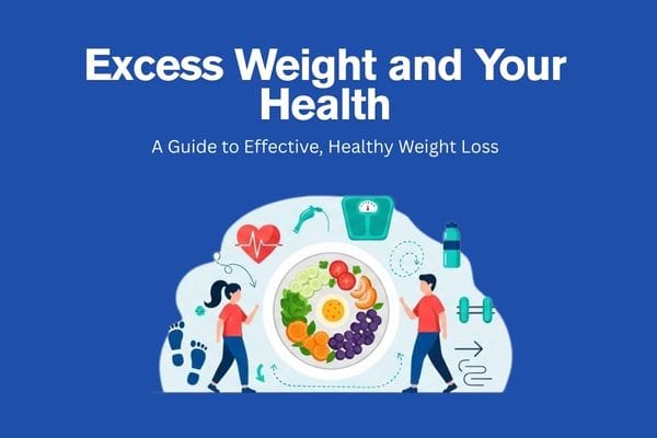 Excess Weight and Your Health guide cover showing healthy eating, exercise, and balanced lifestyle