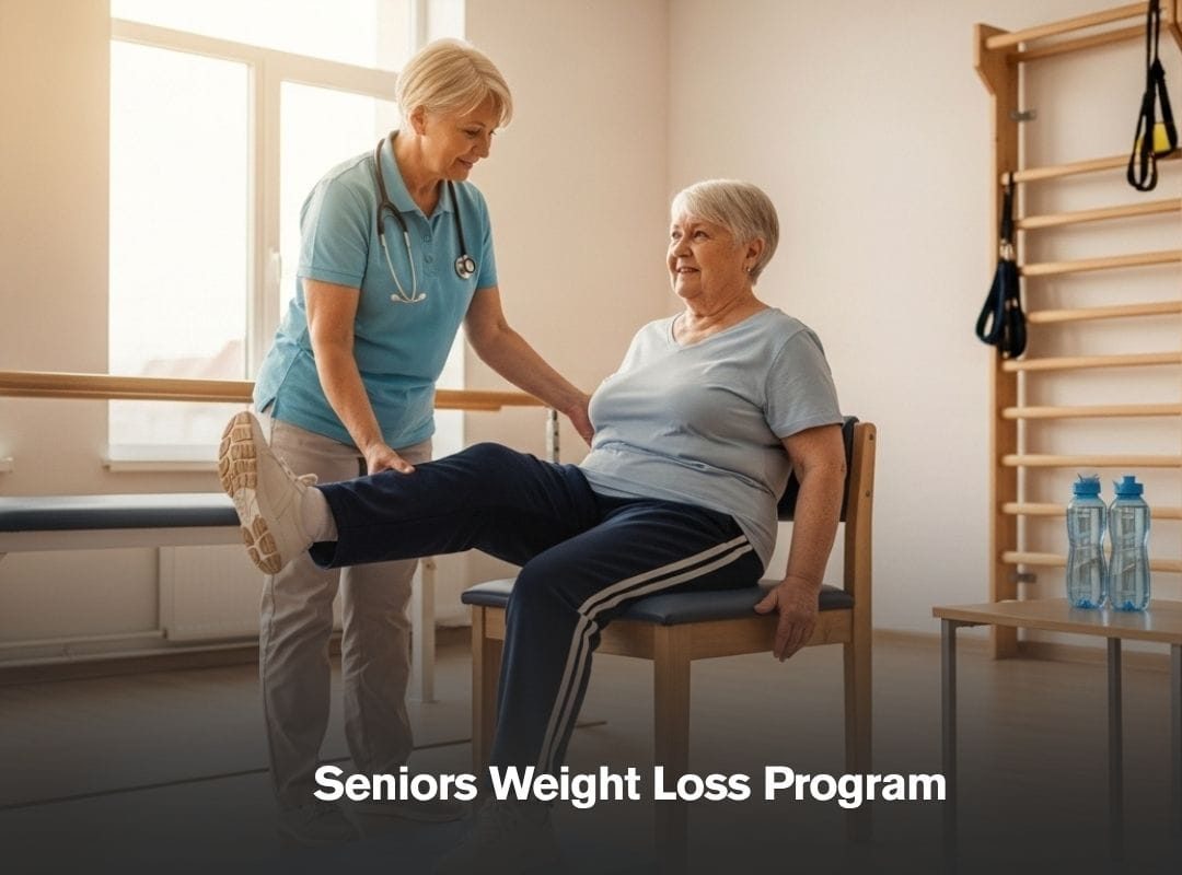 doctor supervises exercise obese senior woman in perth Doctor Supervises Gentle Exercise for Overweight Senior Woman